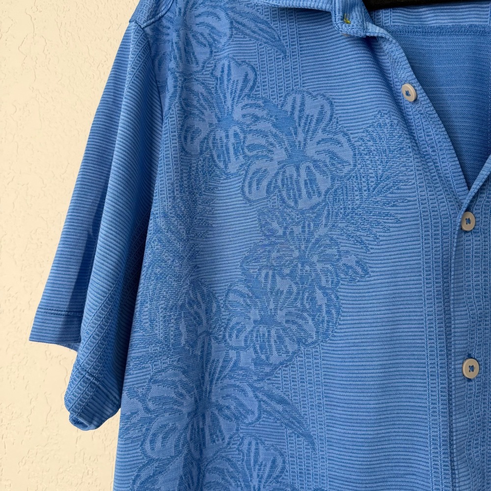 Tommy Bahama IslandZone Mens XXL Blue Tonal Floral Jacquard Button Down Shirt - Picture 2 of 6